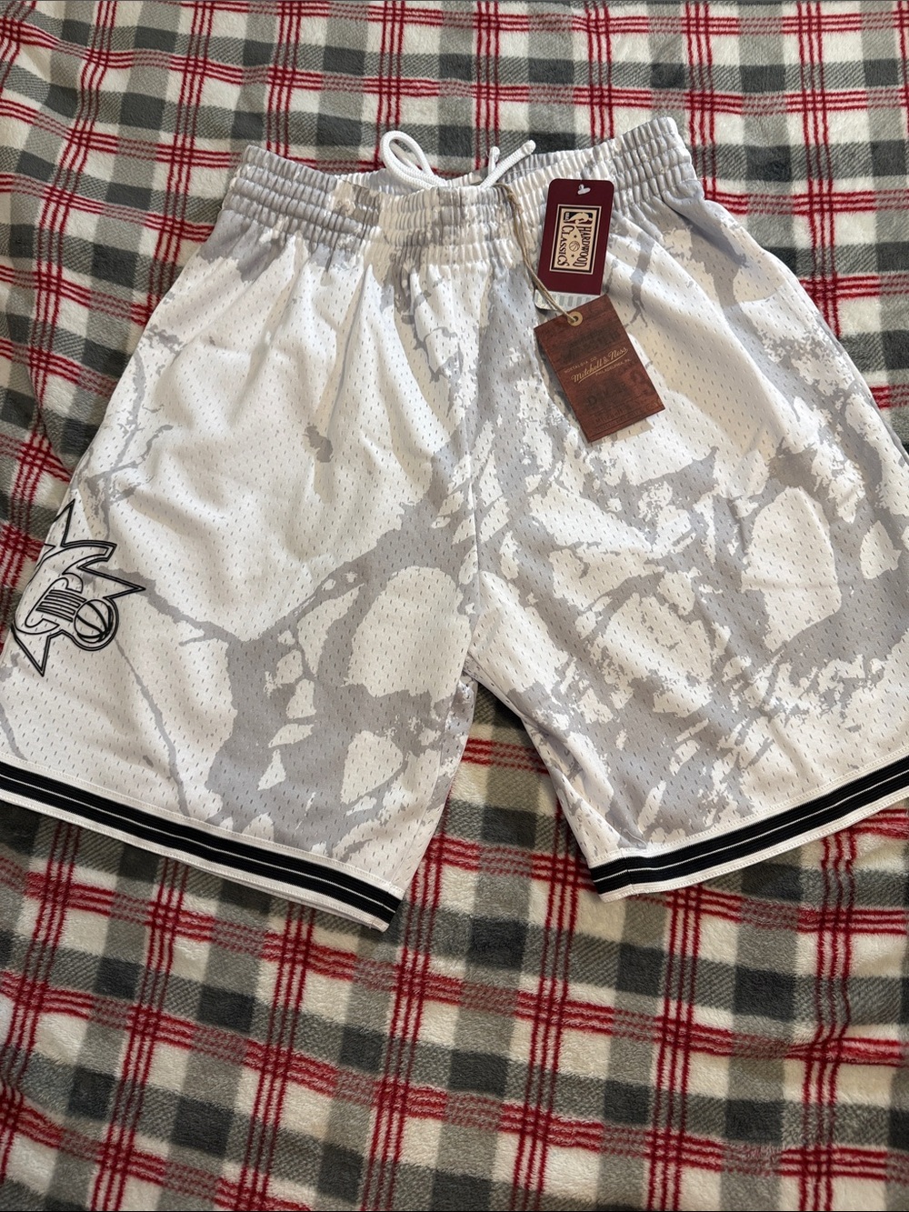 Mitchell & Ness White and Light Gray Athletic Mesh Shorts